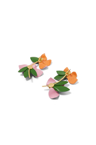 Flower Power Earrings, Gold-Plated Metal With Cubic Zirconia & Leather